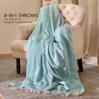 Cyan Organic Cotton Throw Blanket