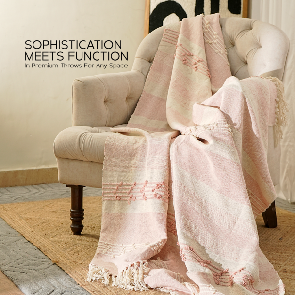 Pink Organic Cotton Textured Throw Blanket