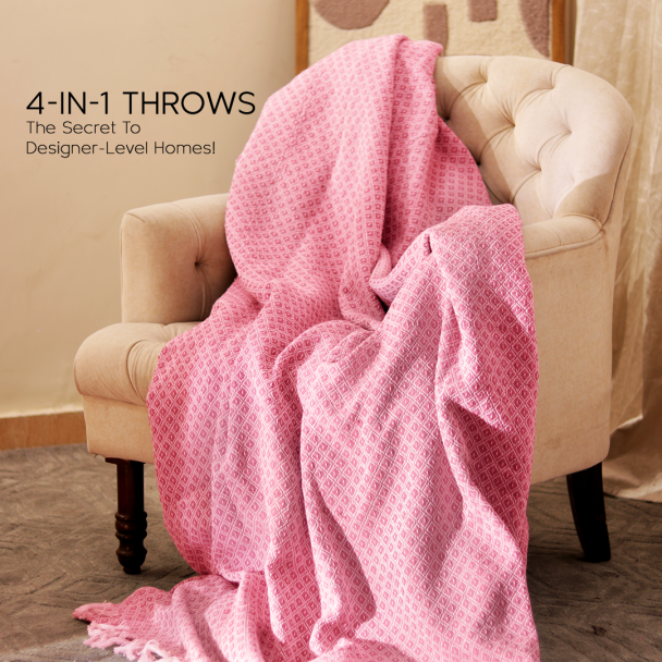 Pink Organic Cotton Throw Blanket
